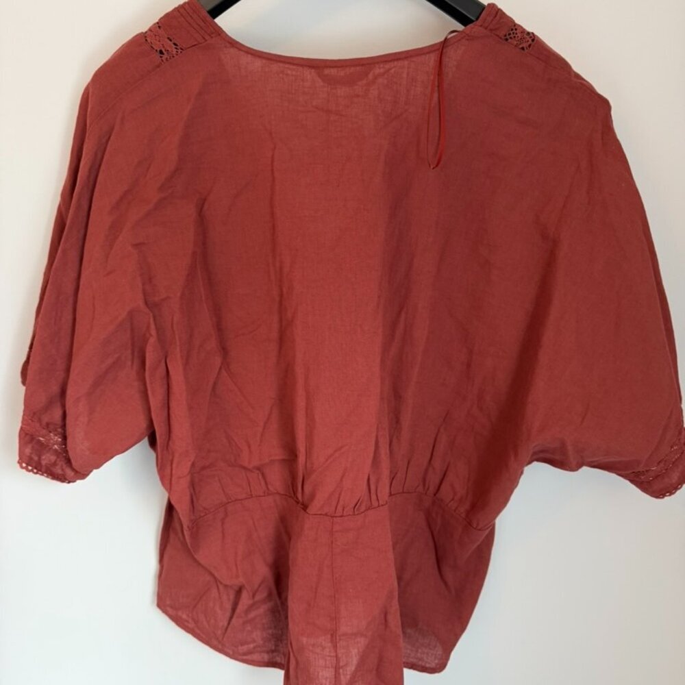 Zara Rust Lace Trim Blouse Size L New With Tags - Picture 3 of 4